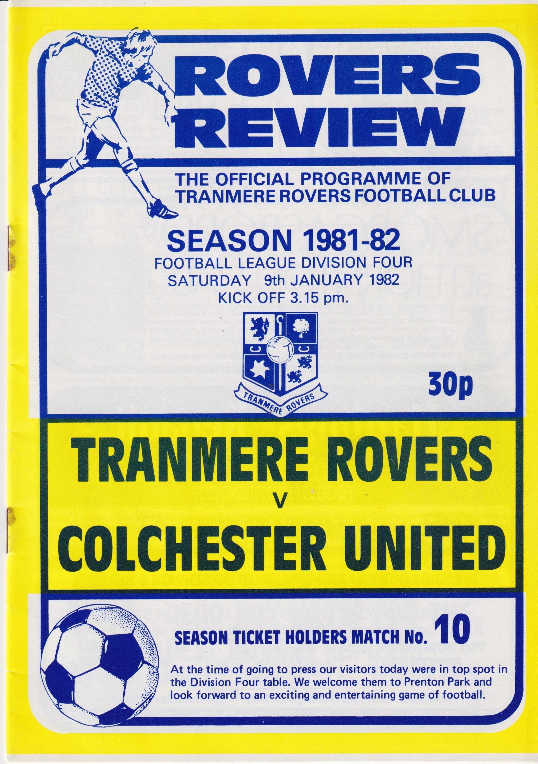Tranmere Rovers v Colchester United match programme